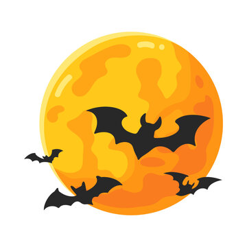 Vibrant full moon with flying bat silhouettes creating a classic spooky Halloween night scene