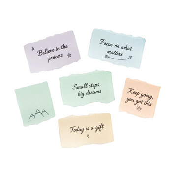 Colorful sticky notes with handwritten text scattered for organization and office planning tasks