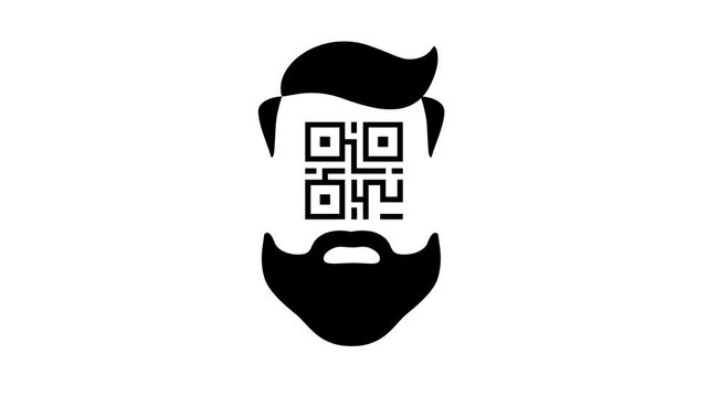 Minimalist Bearded Man Face Silhouette with Integrated QR Code Graphic.