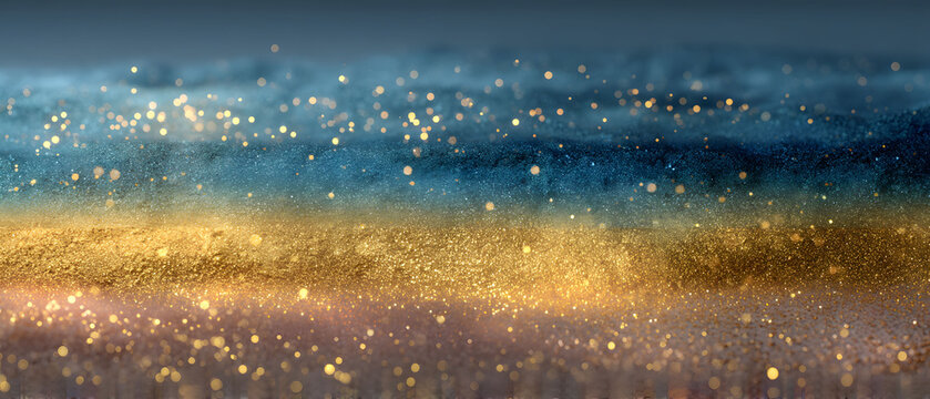 Abstract Glittering Horizon with Blue and Gold Sparkle for Creative Designs