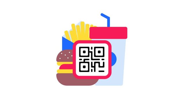 Digital QR Code Menu for Fast Food Restaurant Ordering Animation.