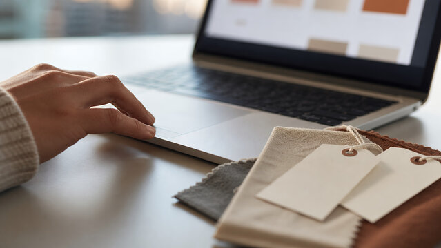 Macro shot of trackpad with product tags
