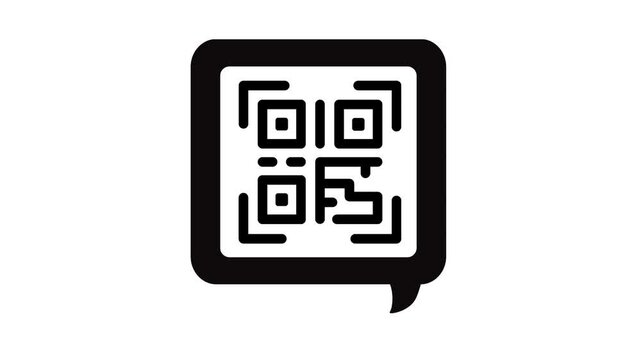 Minimalist QR Code Speech Bubble Icon Animation on White Background.