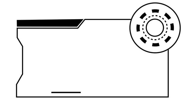 Cyan futuristic frame with gear element. Technology frame symbol for digital processing. Digital futuristic frame animation for tech interface.