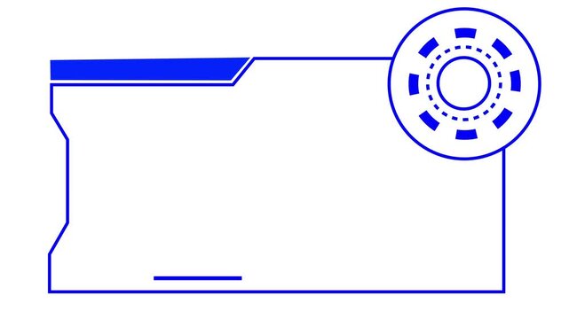 Cyan futuristic frame with gear element. Technology frame symbol for digital processing. Digital futuristic frame animation for tech interface.