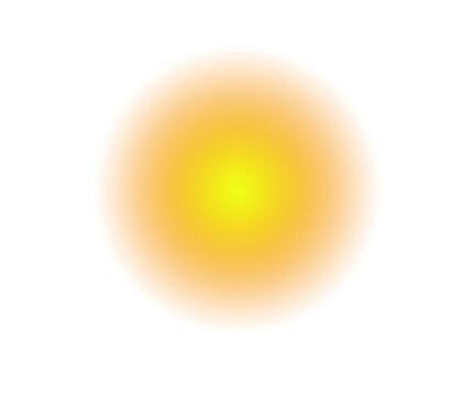 Abstract glowing yellow and orange gradient light circle isolated on transparent background
