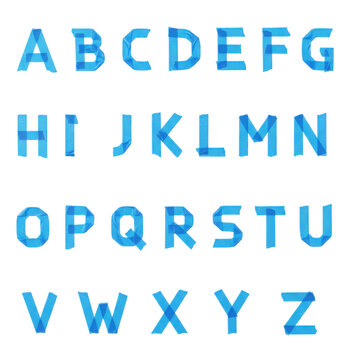 Set of blue alphabet letters with a pixel art digital style design