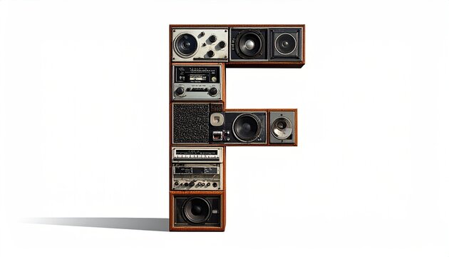 Vintage Speaker Collage Shaped Like Letter F