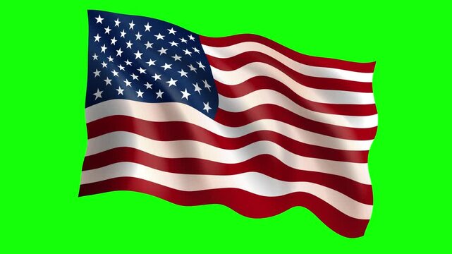 Waving United States flag on green screen, chroma key loop animation