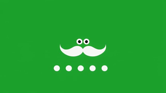 Whimsical Mustache Icon Animated with Dots on Green Background for Branding