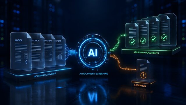 AI document screening system automatically sorting incoming files into approved and exception categories for efficient workflow