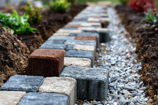 Installing interlocking paving stones for backyard stone path