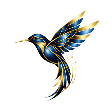 PNG Elegant blue gold hummingbird illustration.