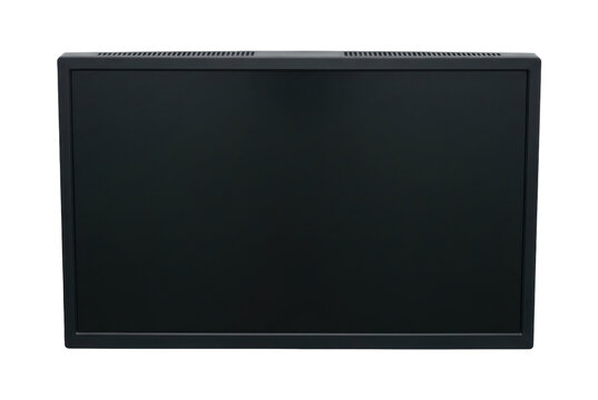 Blank black monitor screen isolated on dark background for presentation