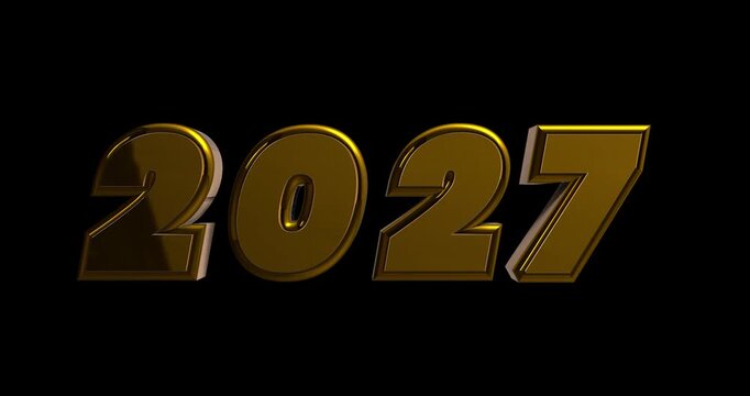 Golden 2027 text. Metallic 3D numbers on black background. Futuristic bold composition for conceptual design