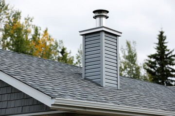 Fototapeta premium Residential roof with new metal chimney vent pipe
