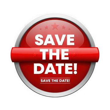 Red round save the date badge button icon isolated on transparent background