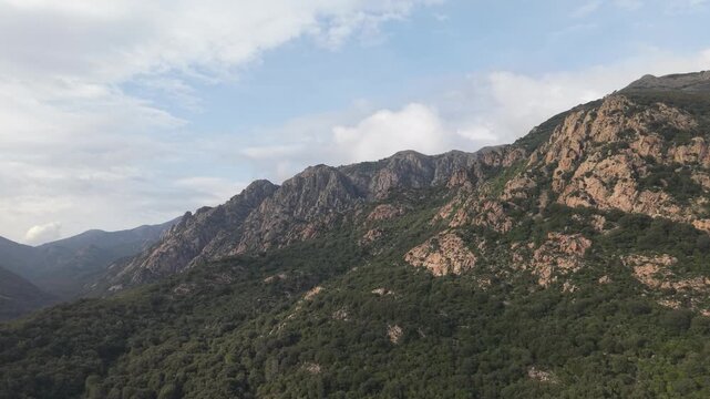 Rocky Gorges At Montimannu State Forest In Southwestern Sardinia, Italy. Aerial Drone Shot