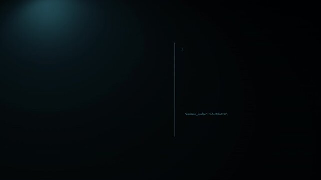 A sleek minimalist dark terminal displaying scrolling lines of software code designed with large copy space for tech presentation overlays.