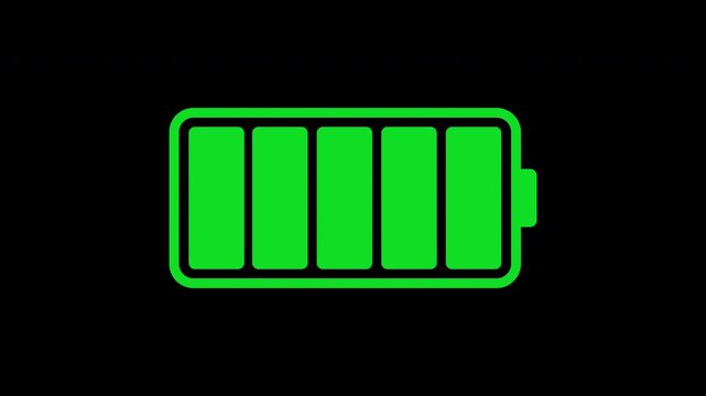 Battery charge status indicator. Gradual battery charging animation. Animation on a black background.