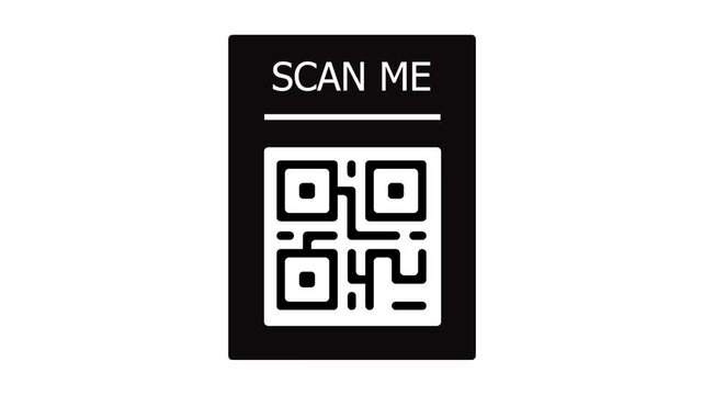 Black Scan Me QR Code Icon Animation on White Background.