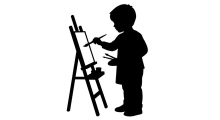 Child Artist Silhouette, Young Painter at Easel, Creative Expression, Art Class Vector, Studio Activity