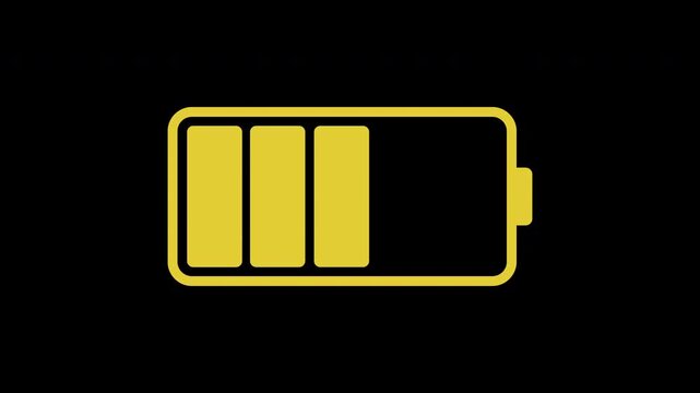 Battery charge status indicator. Gradual battery charging animation. Animation on a black background.