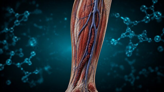 Healthy Human Lower Limb Veins with Superficial and Deep Venous Anatomy, Venous Circulation and Vascular Medical Illustration