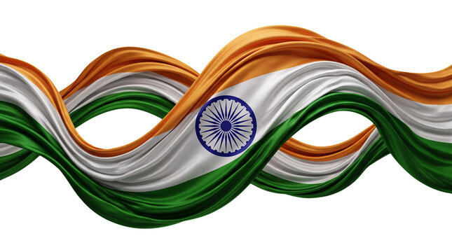 Indian flag wavy ribbon isolated on transparent background