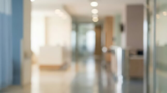 Blurred hospital hallway background medical clinic healthcare interior nursing station lobby clean professional space