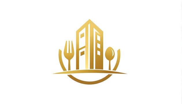 Golden building and cutlery logo for luxury dining and hospitality branding services