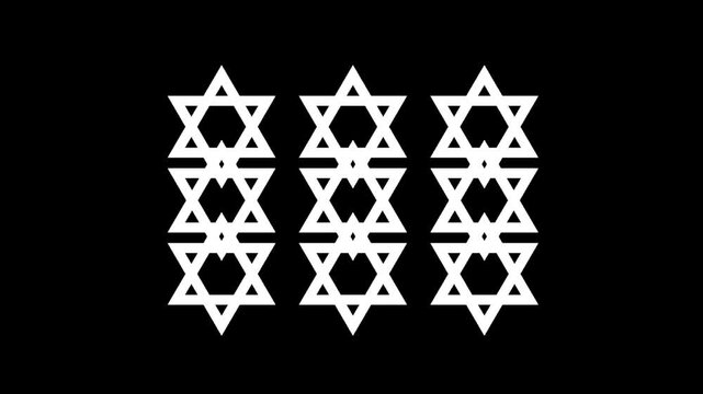 White geometric shapes animation video on a black background