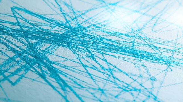 Blue crayon scribbles forming an abstract texture on white paper, energetic drawing creating an artistic background