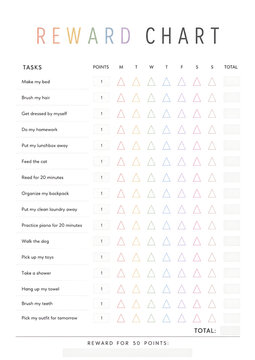 Reward chart template for kids, weekly task tracker