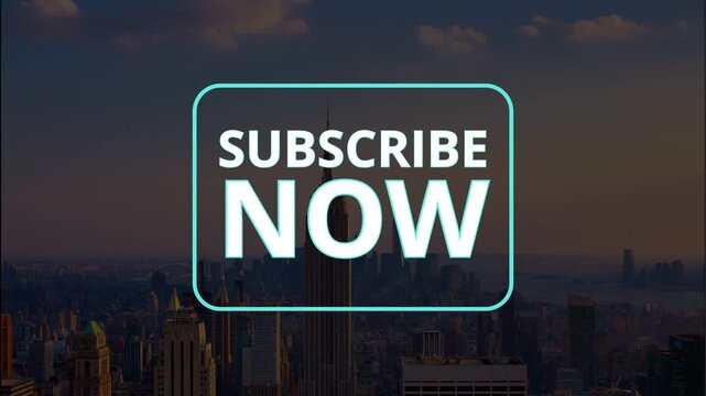 Subscribe Now Animated Call to Action over City Skyline at Twilight