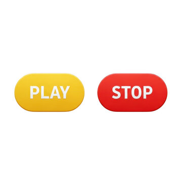 A pair of modern oval buttons, one yellow labeled play and one red labeled stop, for media control interfaces.