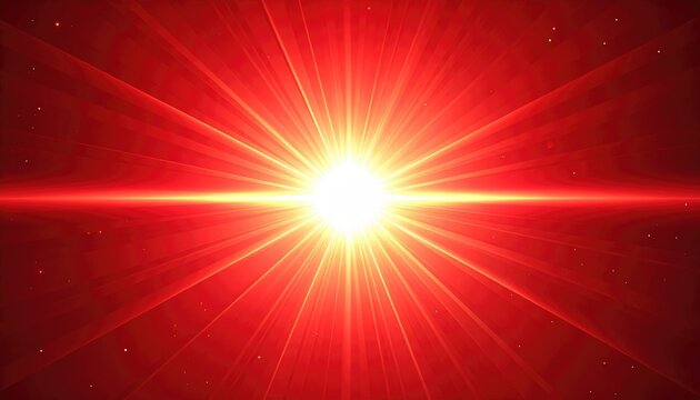 Radiant, intense light flares from a bright center, expanding outwards into red hued rays