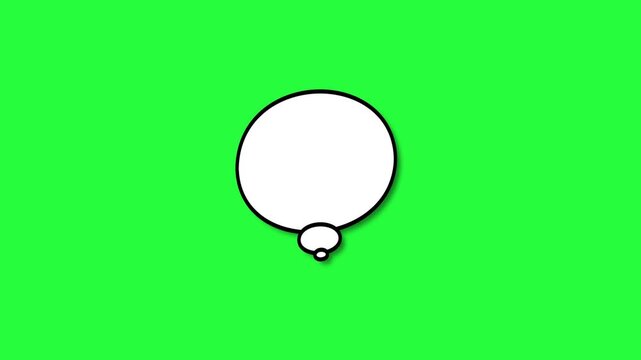 Animated blank white speech bubble with black outline and shadow isolated on vibrant green screen talk
