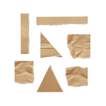 Set of different shapes made from torn brown cardboard pieces