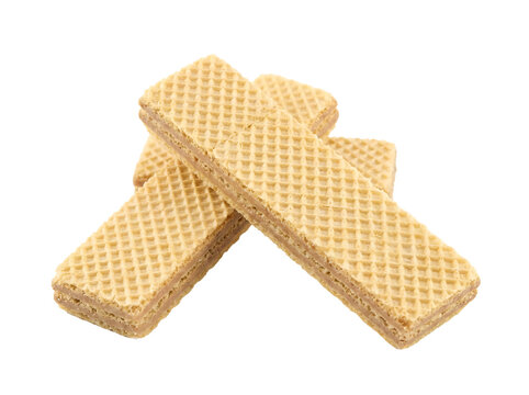 Crispy wafer biscuits isolated on transparent background. Crunchy sweet snacks for dessert or tea time.