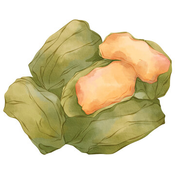 Watercolor Lepet Pisang Snack Indonesian Food Traditional Cuisine Pastry Homemade Savory Street food Delicious Festive Illustration