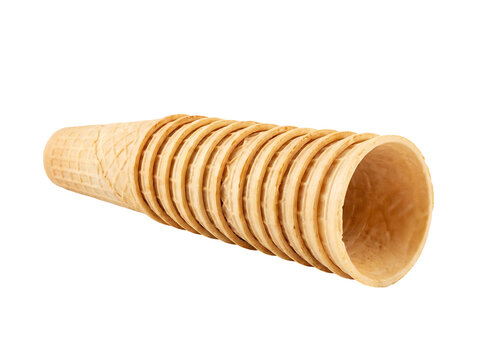 Stack of empty ice cream cones. Crispy wafer waffle cones isolated on transparent background