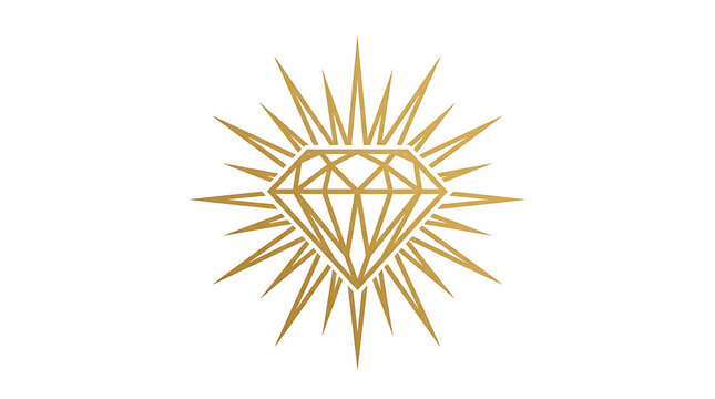 Minimalist golden diamond logo with radiating sunburst rays on white background