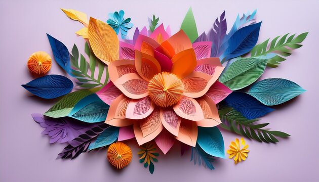 layered paper flower and leaf composition with vibrant colors and textures