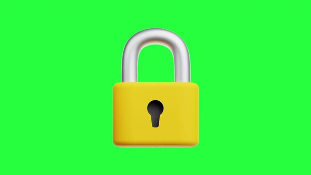 3D Lock Pad Icon Floating Animation on Green Screen Background for Security, Privacy, and Digital Protection Concept