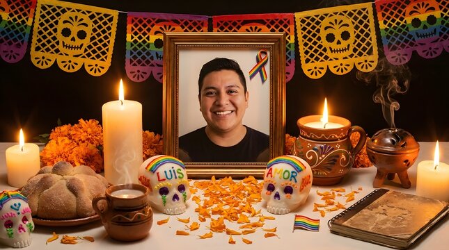 Traditional Mexican Dia de los Muertos ofrenda for LGBTQ member