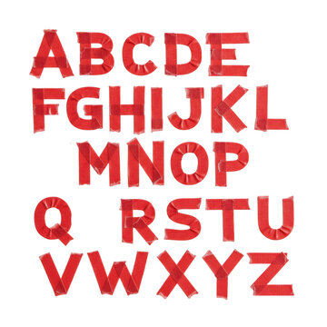 red tape alphabet set with capital letters in a retro video game style