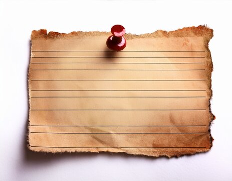 torn vintage lined paper pinned on white background