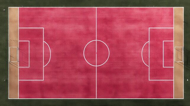 Vintage red soccer field diagram on textured paper, football pitch layout with white lines, sports strategy background