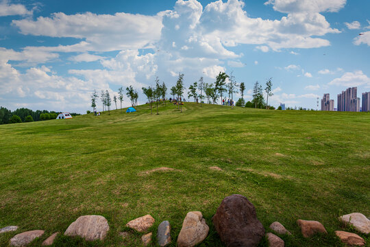 Hefei Binhu Anshang Grassland: Lush Green Carpet Under Blue Sky, Poetic Retreat at City&rsquo;s Edge